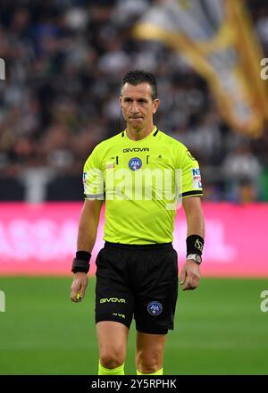 Daniele Doveri arbitre lors du match de Serie A 2024/25 entre la Juventus FC et la SSC Napoli au stade Allianz le 21 septembre 2024 à Turin, Italie - ph Giuliano Marchisciano lors du match Juventus FC vs SSC Napoli, match de football italien Serie A à Turin, Italie, le 21 septembre 2024 Banque D'Images