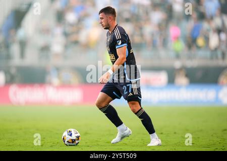 22 septembre 2024 : le défenseur de l'Union de Philadelphie Kai Wagner (27 ans) contrôle le ballon pendant la première moitié d'un match de la MLS contre D. C. United au Subaru Park à Chester, en Pennsylvanie. Kyle Rodden/CSM Banque D'Images