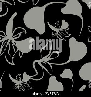 Fleurs abstraites simples dessinées à la main ton noir et blanc pour motif fleur printemps. Dessin de feuilles dessinées à l'aquarelle pour tissu printFloral motif textil Illustration de Vecteur