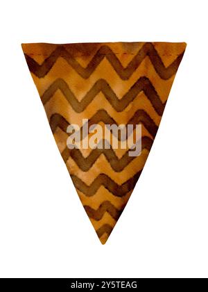 Il s'agit d'une pièce d'art triangulaire magnifiquement conçue présentant un motif zigzag eye-ecatching dans des tons terreux. Objet isolé sur un fond blanc pour la conception et l'impression diverses. Art numérique dans le style aquarelle. Banque D'Images