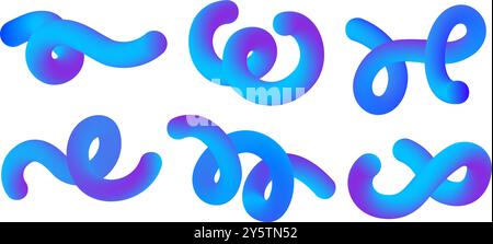 Formes abstraites de dégradé 3D sur fond blanc. Eléments spiralés vectoriels à fluide liquide. Swirl Dynamic Bright Blue Modern Strokes. Mélange ondulé futuriste Illustration de Vecteur