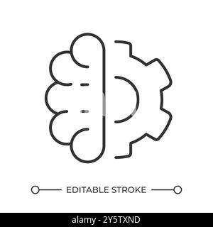 Cerveau humain et icône linéaire d'engrenage Illustration de Vecteur