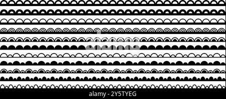 Contours sans couture à bord festonné. Bordure festonnée simple. Silhouette de lacets en tissu. Répéter mignon ornement de volants vintage. Rubans texturés. Vecteur Illustration de Vecteur