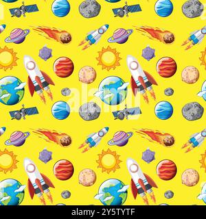 Modèle transparent avec planètes, fusées et satellites Illustration de Vecteur