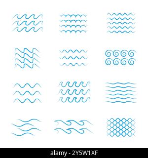 Jeu d'icônes d'onde bleue. Rivière, mer ou eau Illustration de Vecteur