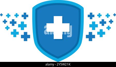 Bouclier bleu avec croix blanche. Illustration de Vecteur