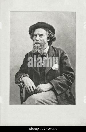 Portrait gravé d'Alphonse Daudet Alphonse Daudet (1840-1897) est un romancier français. Il est le mari de Julia Daudet et le père d'Edmée, Léon et Lucien Daudet. Banque D'Images