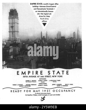 Annonce 1930 Empire State Building New York - « le plus grand immeuble de bureaux du monde... prêt pour une occupation en mai 1931 » Banque D'Images