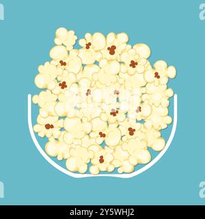 Illustration vectorielle de pop-corn emballé dans un bol, style de bande dessinée, isolé sur un fond bleu pour le film, le cinéma, la nourriture, le théâtre et le design. Illustration de Vecteur