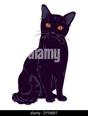Chat noir, illustration vectorielle, personnage de dessin animé, animal dans le style plat. Magie familière pour sorcière, animal totem, symbole de sagesse et de connaissance. Kitte Illustration de Vecteur