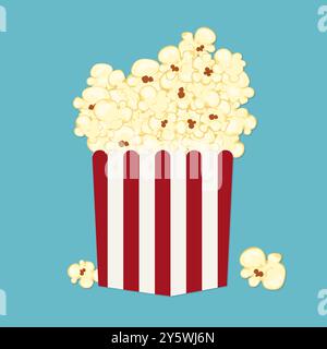 Illustration vectorielle de pop-corn emballé dans un bol, style de bande dessinée, isolé sur un fond bleu pour le film, le cinéma, la nourriture, le théâtre et le design. Illustration de Vecteur