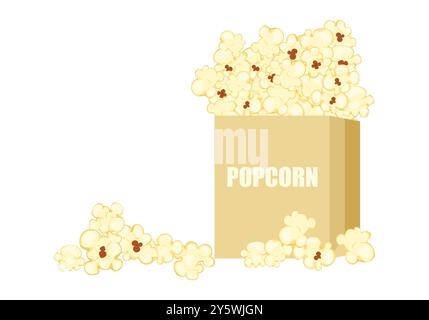 Illustration vectorielle de pop-corn emballé dans un bol, style de bande dessinée, isolé sur un fond bleu pour le film, le cinéma, la nourriture, le théâtre et le design. Illustration de Vecteur