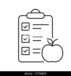 Liste de contrôle de la planification de l'alimentation avec icône Apple Line, concept d'alimentation saine et de nutrition, bien-être et conception de l'alimentation. Choix alimentaires nutritifs. Vecteur isolé Illustration de Vecteur