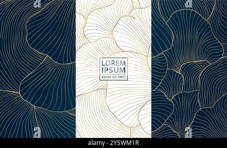 Ensemble vectoriel de formes d'or de ligne organique, étiquettes de ligne de luxe. Savon, chocolat, vin, paquetages de boîte à parfum. Illustration de Vecteur