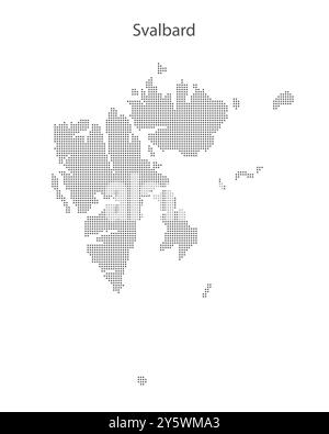 Carte abstraite en pointillés noir et blanc de l'île de Svalbard en Norvège. Illustration vectorielle numérique pointillée de carte de pays. Illustration de Vecteur