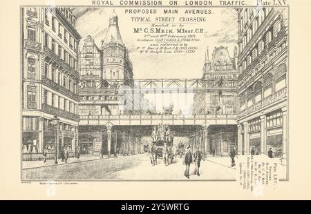 Commission royale sur le trafic londonien. Projet de voie surélevée/rail suspendu 1906 Banque D'Images