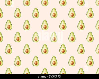 Modèle sans couture de moitiés d'avocat illustrées sur un fond rose clair. Banque D'Images