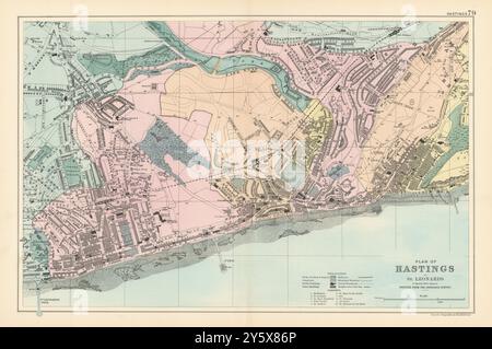 HASTINGS & St Leonards plan de ville par GW BACON 1895 carte ancienne antique Banque D'Images