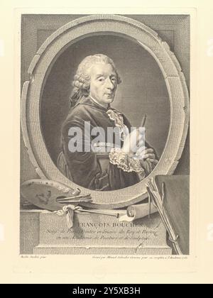 Manuel Salvador Carmona (graveur) (auteur de l'œuvre originale : Boucher, François) / 'Portrait de François Boucher'. 1761. Taille douce : gravure et gravure sur papier continu. Musée : Museo del Prado, Madrid, España. Banque D'Images