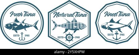 Set d'étiquettes rétro thon Illustration de Vecteur