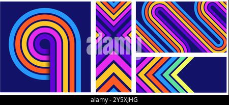 Arrière-plans de lignes à rayures rétro. Lignes colorées audacieuses motifs géométriques abstraits, décorations d'affiches à rayures zen modernes et vecteur décoratif de bannière des années 70 Illustration de Vecteur