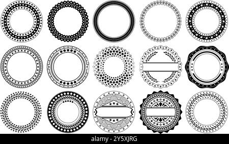 Écusson cercle d'étoiles. Modèles d'emblème avec des motifs d'étoiles circulaires et des couronnes de laurier. Scellez des cadres étoilés, des badges haut de gamme et des vintage ronds Illustration de Vecteur