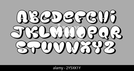 Police graffiti bulle. Lettres Street art gonflées alphabet, police majuscule en gras avec effet d'ombre 3D. Vecteur de typographie pétillante d'art mural urbain cool Illustration de Vecteur