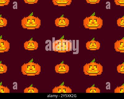 Citrouilles d'Halloween dans un modèle sans couture de style pixel art. citrouilles pixel rétro 8 bits avec visages effrayants sculptés. Design Jack-o-lanterne pour le ruban mural Illustration de Vecteur