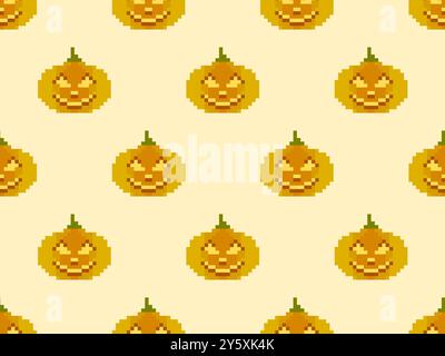 Citrouilles d'Halloween dans un modèle sans couture de style pixel art. citrouilles pixel rétro 8 bits avec visages effrayants sculptés. Design Jack-o-lanterne pour le ruban mural Illustration de Vecteur