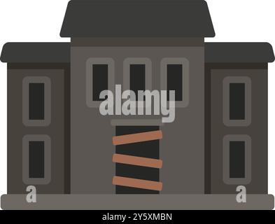 Illustration d'un bâtiment abandonné avec des portes et des fenêtres arborées, parfait pour les sujets liés à la pauvreté, à la décadence urbaine ou à la crise du logement Illustration de Vecteur