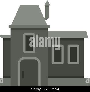 Simple bâtiment gris de deux étages avec grenier et icône de façade de cheminée dans un style plat Illustration de Vecteur