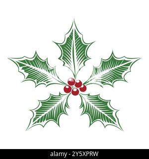 Icône de gui de Noël. Feuilles de houx dessinées à la main et baies. Feuilles de houx de Noël. Icône de gui. Icône Noël Holly Berry. Vecteur illust Illustration de Vecteur