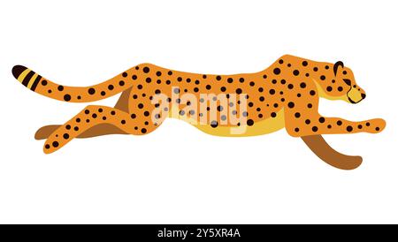 Courir guépard ou léopard dans le style de dessin animé. Illustration vectorielle d'animaux africains prédateurs isolés sur fond blanc. Illustration de Vecteur