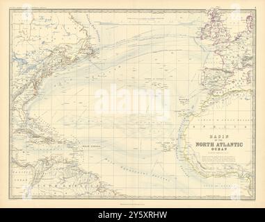 Océan Atlantique Nord. Challenger Expedition Telegraphs 50x60cm JOHNSTON 1876 carte Banque D'Images