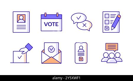 Ensemble d'icônes électorales colorées du gouvernement. Eléments de vote simples avec des traits modifiables. Illustration vectorielle Illustration de Vecteur