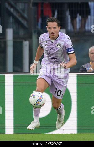 Roma, Italie. 22 septembre 2024. Florian Thauvin d'Udinese lors du match de football Serie A Enilive entre AS Roma et Udinese au stade olympique de Rome, en Italie - dimanche 22 septembre 2024. Sport - Football. (Photo de Fabrizio Corradetti/LaPresse) crédit : LaPresse/Alamy Live News Banque D'Images