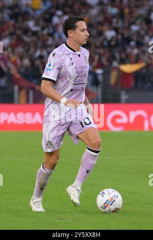 Roma, Italie. 22 septembre 2024. Florian Thauvin d'Udinese lors du match de football Serie A Enilive entre AS Roma et Udinese au stade olympique de Rome, en Italie - dimanche 22 septembre 2024. Sport - Football. (Photo de Fabrizio Corradetti/LaPresse) crédit : LaPresse/Alamy Live News Banque D'Images