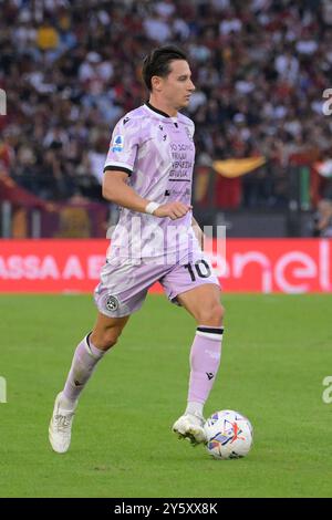 Roma, Italie. 22 septembre 2024. Florian Thauvin d'Udinese lors du match de football Serie A Enilive entre AS Roma et Udinese au stade olympique de Rome, en Italie - dimanche 22 septembre 2024. Sport - Football. (Photo de Fabrizio Corradetti/LaPresse) crédit : LaPresse/Alamy Live News Banque D'Images