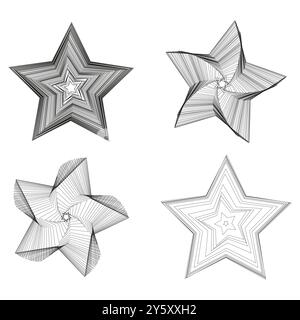 Formes géométriques d'étoiles. Design linéaire abstrait. Motifs en étoile torsadés. Icônes de contour vectoriel. Illustration de Vecteur
