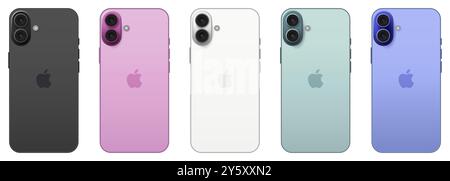Apple iPhone 16 dans toutes les couleurs officielles. Vue arrière Illustration de Vecteur