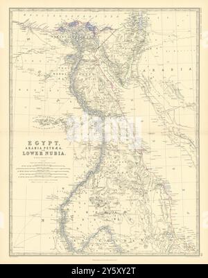 Égypte, Arabie Petraea et basse-Nubie. Vallée du Nil. 50 x 60 cm. JOHNSTON 1876 carte Banque D'Images