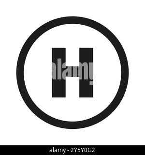 Illustration de l'icône de l'héliport. Gras H à l'intérieur d'un cercle. Contour noir simple. Design moderne minimaliste. Illustration de Vecteur