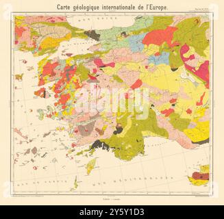 Carte géologique Anatolie occidentale et la mer Égée. Turquie Grèce. BEYSCHLAG 1911 Banque D'Images