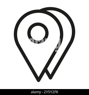 Épingle de carte à contour noir. Symbole vectoriel minimaliste. Conception à double axe. Nettoyer la conduite Illustration de Vecteur