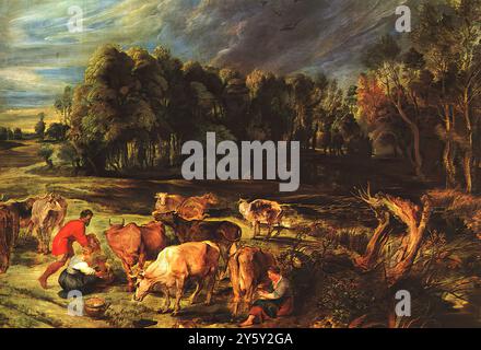 RUBENS, Pieter Pauwel (né en 1577, Siegen, mort en 1640, Anvers) paysage avec des vaches c. 1636 huile sur panneau Alte Pinakothek, Munich *** mots-clés : ************* Auteur : RUBENS, Pieter Pauwel titre : paysage avec vaches chronologie : 1601-1650 École : Flamand forme : peinture type : paysage Banque D'Images