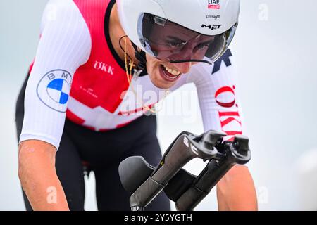 Jan CHRISTEN (Suisse, Suisse, sui) in Aktion während des Men U23 Einzelzeitfahrens der Männer (Junior Individual Time Trial ITT) BEI den UCI Road World Championships : 24, 9 kilomètres rund um Zürich) BEI den UCI-Straßen- und para-Cycling-Straßenweltmeisterschaften 2024 am Montag, den 23. Septembre 2024, à Zürich, Schweiz. Die Radsport Wm findet vom 21. bis 29. Septembre 2024 um und in Zürich im Rahmen der 2024 UCI Road and para-cycling Road World Championships statt. Banque D'Images