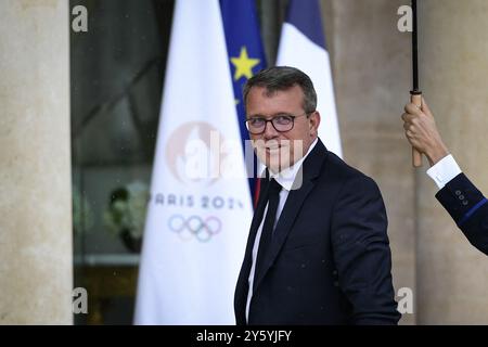 Paris, France. 23 septembre 2024. Le vice-ministre français des Transports François Durovray arrive à l'Élysée pour le Conseil des ministres à Paris, le 23 septembre 2024. Photo de Firas Abdullah/ABACAPRESS. COM Credit : Abaca Press/Alamy Live News Banque D'Images