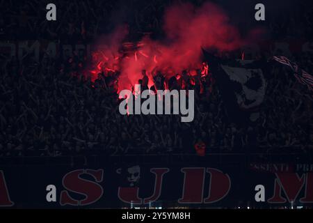 Milan, Italie. 22 septembre 2024. Supporters de l'AC Milan lors du match de Serie A entre le FC Internazionale et l'AC Milan au Stadio Giuseppe Meazza le 22 septembre 2024 à Milan Italie . Crédit : Marco Canoniero/Alamy Live News Banque D'Images