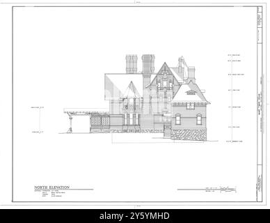 Élévation nord - Mark Twain House - dessin HABS - plan de maison - 531 Farmington Avenue, Hartford, Connecticut, États-Unis Banque D'Images