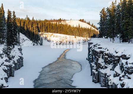 Magnifique canyon Miles le long du fleuve Yukon à l'extérieur de Whitehorse dans le nord du Canada, territoire du Yukon. Pris en hiver avec jour lumineux, neigeux Banque D'Images